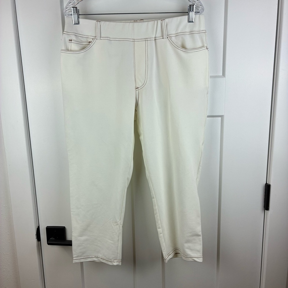 NWT Vintage Women's LA CERA Cream Cropped Capri Elastic Waist Pants Size L e
